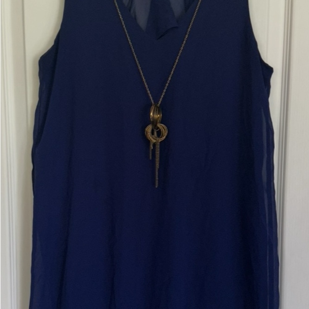SALE! Elegant Blue Sleeveless dress with Necklace attached